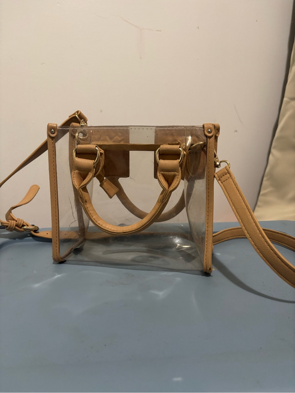 Clear Crossbody Box Bag with Tan Trim - Women Bags